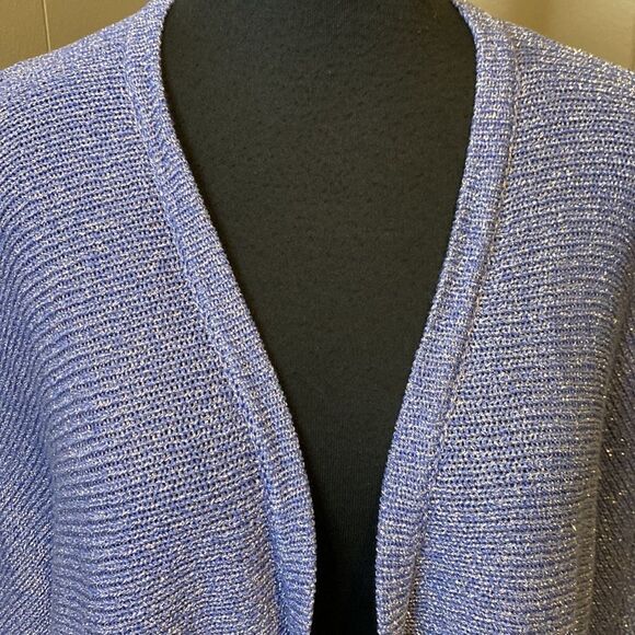 Chico's Women’s Periwinkle Blue Silver Metallic Open Cardigan Sweater - Picture 2 of 7